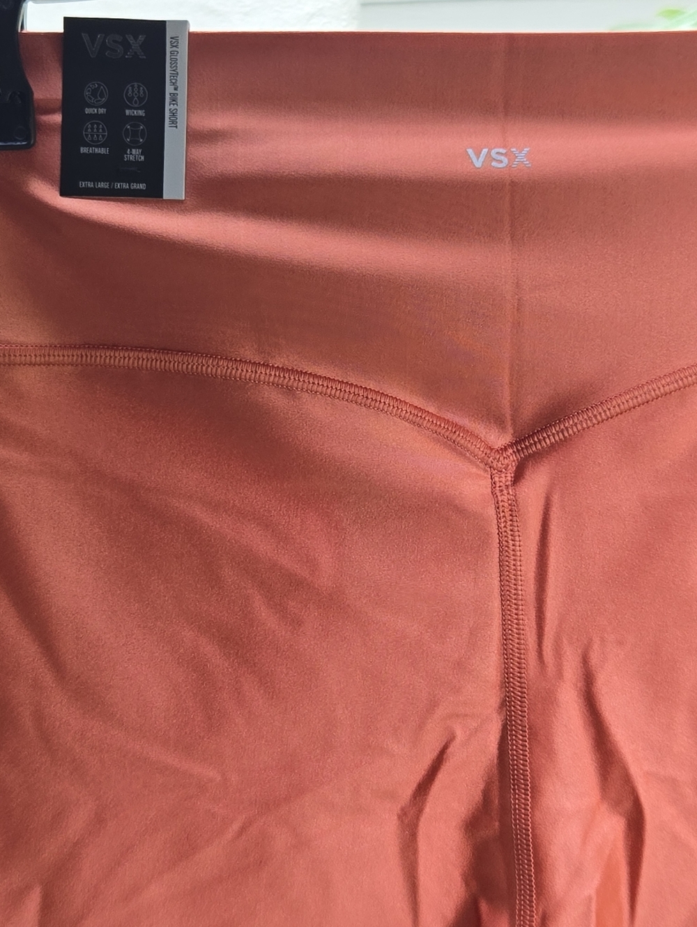NWT Victoria's Secret VSX Glossy Tech 7" Burnt Orange Leaves Bike Shorts Size XL - Picture 5 of 7